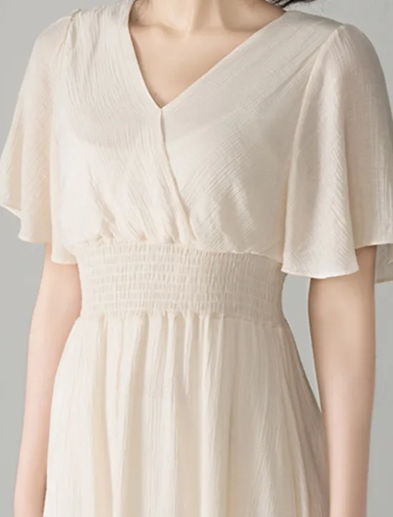 Best Women's Midi Dress Cocktail Dress Wedding Guest Dress Chiffon Dress Fashion Modern Vacation Tea Party Weekend Regular Fit Plain Short Sleeve V Neck Black White Pink Apricot Summer Women Cocktail Dress