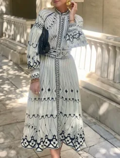 Online Women's Midi Dress Corset Dress A Line Dress Puff Sleeve Dress Vacation Semi Formal Formal Vacation Work Regular Fit Graphic Short Sleeve High Neck Summer Women Casual Dress