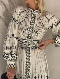 Online Women's Midi Dress Corset Dress A Line Dress Puff Sleeve Dress Vacation Semi Formal Formal Vacation Work Regular Fit Graphic Short Sleeve High Neck Summer Women Casual Dress