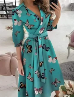 Women's Midi Dress Corset Dress Summer Dress Bodycon Dress Fit And Flare Dress Vacation Vacation Daily Regular Fit Floral Half Sleeve Shirt Collar Black And White Black White Green Summer Women Vacation Dresses