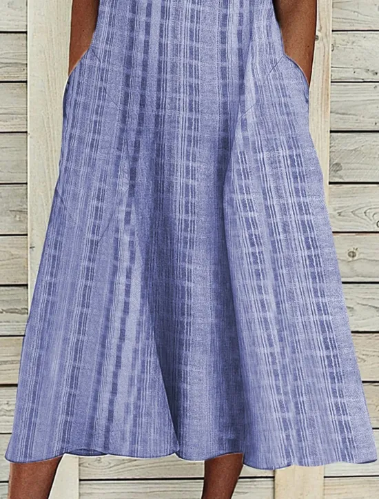 Outlet Women's Midi Dress Cotton Linen Dresses Tank Dress Summer Dress Print Dress Active Fashion Outdoor Daily Weekend Loose Fit Plaid Sleeveless V Neck Black Pink Blue Purple Summer Spring Women Dresses