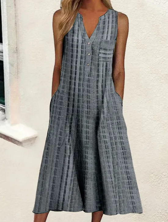 Outlet Women's Midi Dress Cotton Linen Dresses Tank Dress Summer Dress Print Dress Active Fashion Outdoor Daily Weekend Loose Fit Plaid Sleeveless V Neck Black Pink Blue Purple Summer Spring Women Dresses