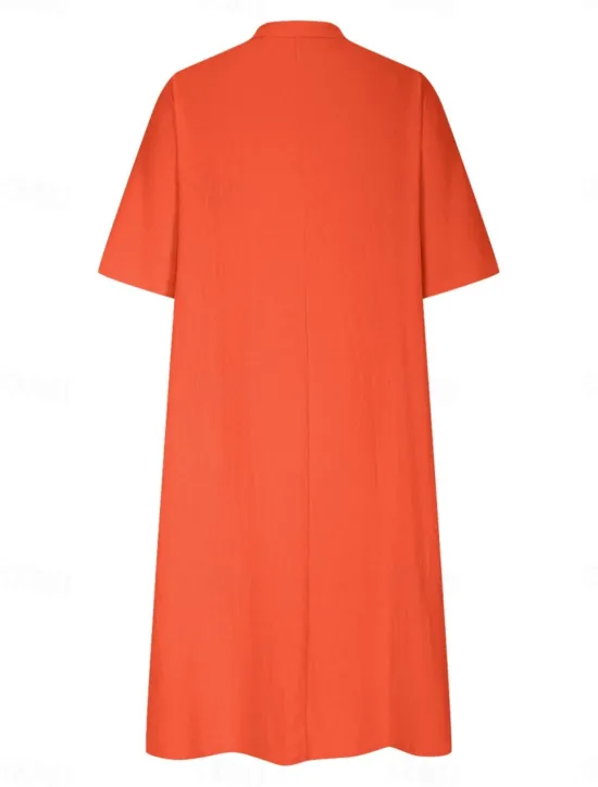 Sale Women's Midi Dress Cotton Linen Dresses Basic Casual Vacation Daily Regular Fit Plain 3/4 Length Sleeve Notched Neck Black Red Purple Light Blue Summer Women Dresses
