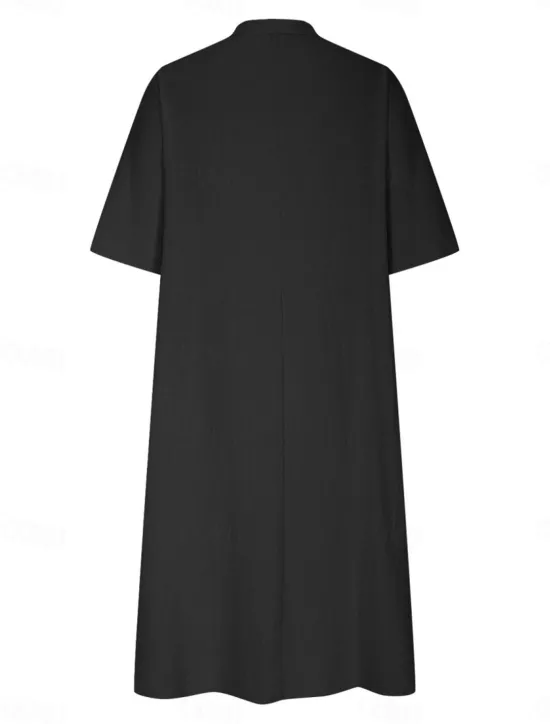 Sale Women's Midi Dress Cotton Linen Dresses Basic Casual Vacation Daily Regular Fit Plain 3/4 Length Sleeve Notched Neck Black Red Purple Light Blue Summer Women Dresses