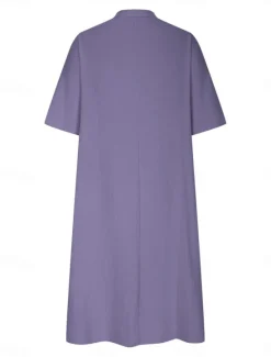 Sale Women's Midi Dress Cotton Linen Dresses Basic Casual Vacation Daily Regular Fit Plain 3/4 Length Sleeve Notched Neck Black Red Purple Light Blue Summer Women Dresses