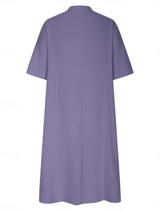 Sale Women's Midi Dress Cotton Linen Dresses Basic Casual Vacation Daily Regular Fit Plain 3/4 Length Sleeve Notched Neck Black Red Purple Light Blue Summer Women Dresses