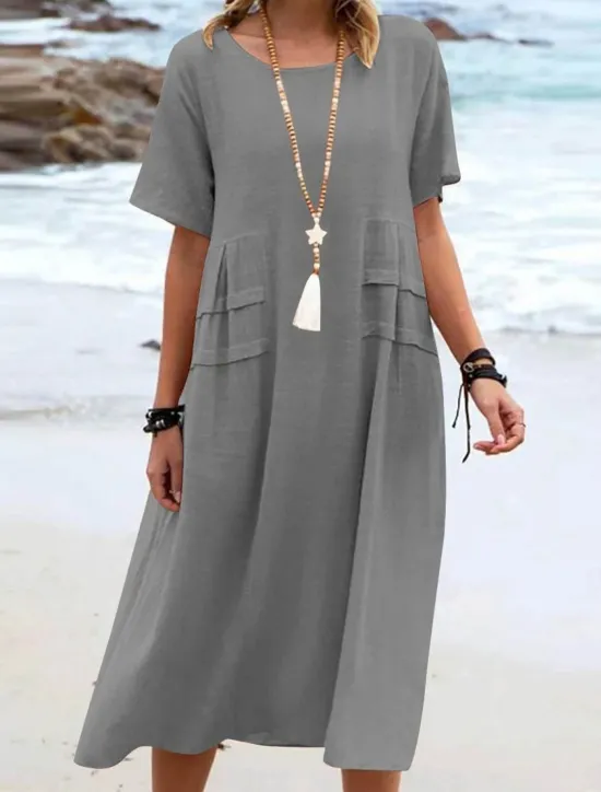 Clearance Women's Midi Dress Cotton Linen Dresses Casual Dress Summer Dress Classic Modern Daily Weekend Regular Fit Plain Short Sleeve Crew Neck Black Yellow Pink Royal Blue Summer Women Dresses