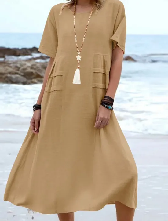 Clearance Women's Midi Dress Cotton Linen Dresses Casual Dress Summer Dress Classic Modern Daily Weekend Regular Fit Plain Short Sleeve Crew Neck Black Yellow Pink Royal Blue Summer Women Dresses