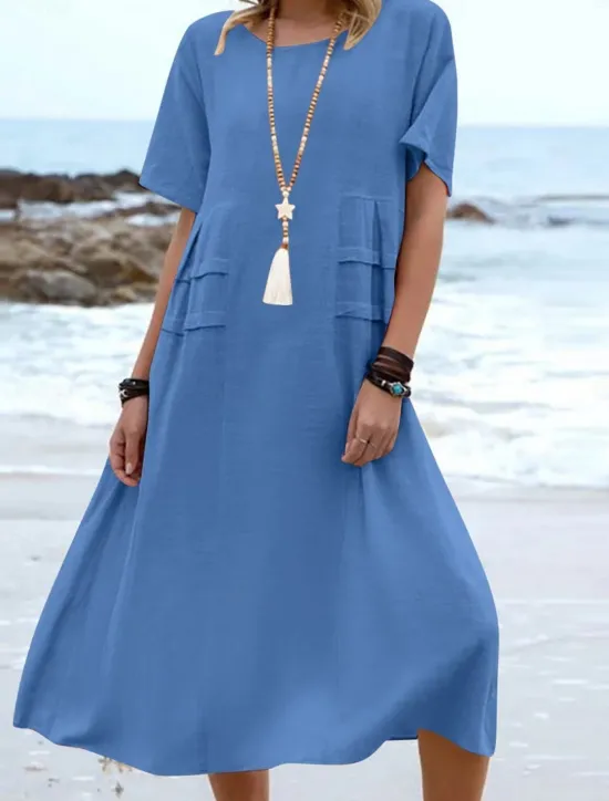 Clearance Women's Midi Dress Cotton Linen Dresses Casual Dress Summer Dress Classic Modern Daily Weekend Regular Fit Plain Short Sleeve Crew Neck Black Yellow Pink Royal Blue Summer Women Dresses