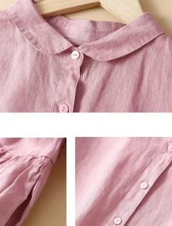 Hot Women's Midi Dress Cotton Linen Dresses Shirt Dress Casual Dress Swing Dress Basic Casual Vacation Daily Regular Fit Plain Short Sleeve Shirt Collar Yellow Pink Summer Women Dresses
