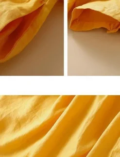 Hot Women's Midi Dress Cotton Linen Dresses Shirt Dress Casual Dress Swing Dress Basic Casual Vacation Daily Regular Fit Plain Short Sleeve Shirt Collar Yellow Pink Summer Women Dresses