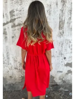 Online Women's Midi Dress Cotton Linen Dress Fashion Basic Daily Going out Beach Regular Fit Flower Short Sleeve V Neck White Yellow Pink Wine Summer Women White Dresses