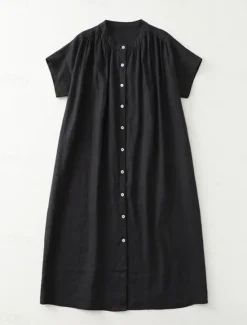 Clearance Women's Midi Dress Cotton Dress Summer Dress Casual Daily Regular Fit Plain Short Sleeve Crew Neck Black Brown Apricot Summer Women Casual Dress
