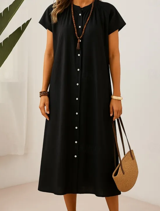 Clearance Women's Midi Dress Cotton Dress Summer Dress Casual Daily Regular Fit Plain Short Sleeve Crew Neck Black Brown Apricot Summer Women Casual Dress