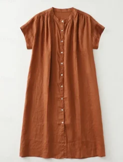 Clearance Women's Midi Dress Cotton Dress Summer Dress Casual Daily Regular Fit Plain Short Sleeve Crew Neck Black Brown Apricot Summer Women Casual Dress