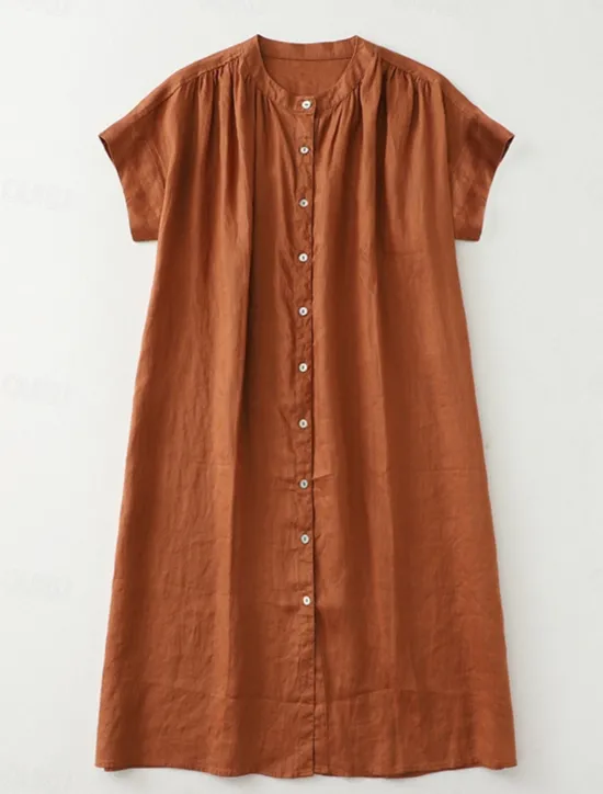 Clearance Women's Midi Dress Cotton Dress Summer Dress Casual Daily Regular Fit Plain Short Sleeve Crew Neck Black Brown Apricot Summer Women Casual Dress