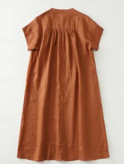 Clearance Women's Midi Dress Cotton Dress Summer Dress Casual Daily Regular Fit Plain Short Sleeve Crew Neck Black Brown Apricot Summer Women Casual Dress