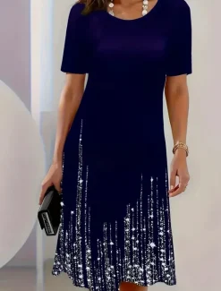 New Women's Midi Dress Elegant Party Evening Crew Neck Short Sleeve T Shirt Dress Tee Dress Shift Dress Casual Formal Daily Regular Fit Floral Abstract Short Sleeve Crew Neck Black Blue Green Spring Women T Shirt Dresses