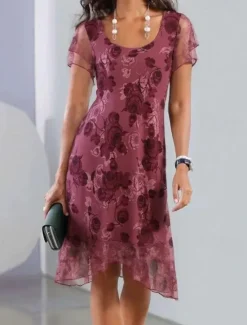Clearance Women's Midi Dress Floral Dress Print Dress Classic Modern Outdoor Vacation Holiday Regular Fit Flower Short Sleeve Crew Neck Red Blue Green Summer Women Floral Dresses