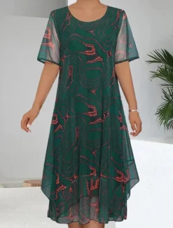 Clearance Women's Midi Dress Floral Dress Print Dress Classic Modern Outdoor Vacation Holiday Regular Fit Flower Short Sleeve Crew Neck Red Blue Green Summer Women Floral Dresses