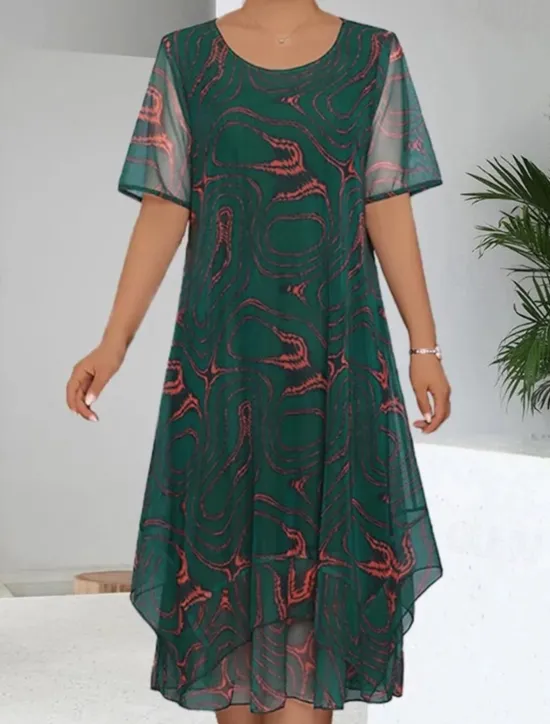 Clearance Women's Midi Dress Floral Dress Print Dress Classic Modern Outdoor Vacation Holiday Regular Fit Flower Short Sleeve Crew Neck Red Blue Green Summer Women Floral Dresses