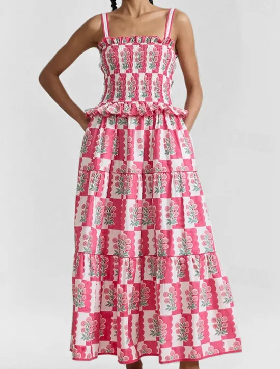 Best Women's Midi Dress Floral Dress Boho Dress Print Dress Fashion Modern Outdoor Vacation Holiday Regular Fit Flower Sleeveless Spaghetti Strap White Pink Blue Summer Women Floral Dresses
