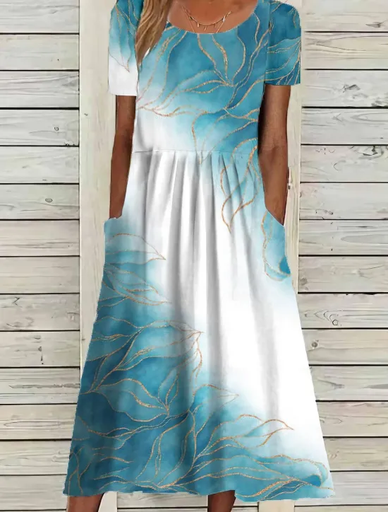 Best Women's Midi Dress Floral Pocket Print Crew Neck Daily Date Short Sleeve Summer Spring Women Casual Dress