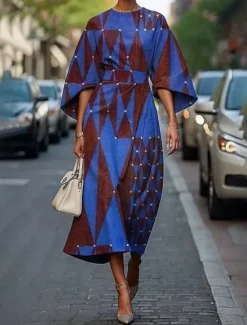 Best Women's Midi Dress Floral Dress Print Dress Elegant Fashion Outdoor Vacation Going out Regular Fit Flower Half Sleeve Crew Neck Pink Peach Green Dark Blue Summer Women Floral Dresses