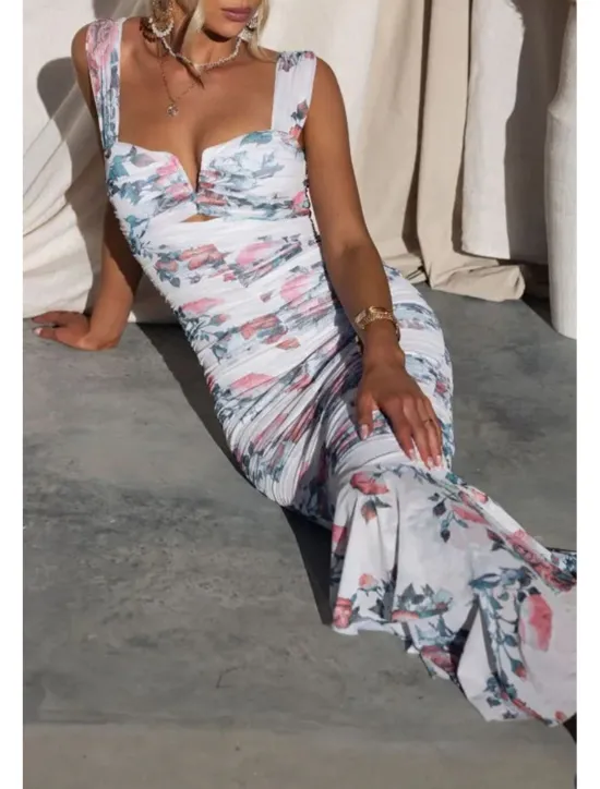 Hot Women's Midi Dress Floral Dress Print Dress Fashion Modern Outdoor Vacation Holiday Regular Fit Flower Sleeveless U Neck Black White Red Blue Summer Women Floral Dresses