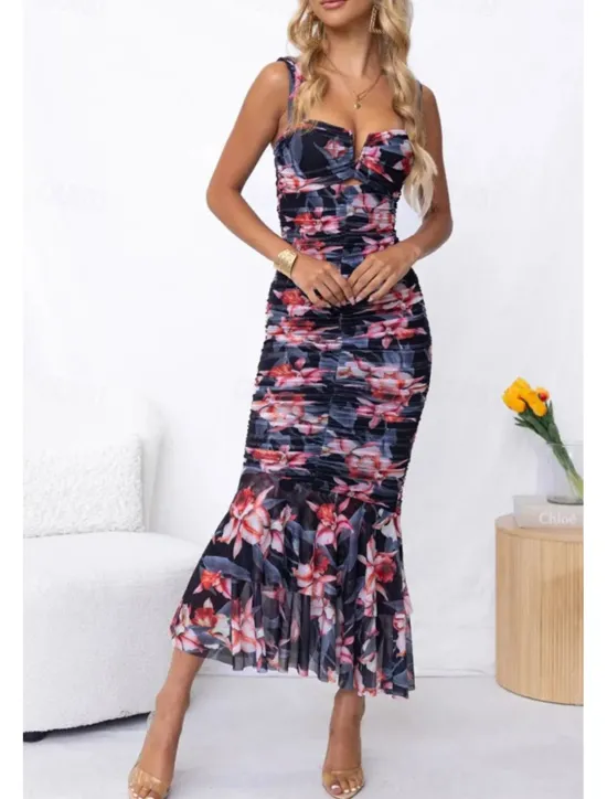 Hot Women's Midi Dress Floral Dress Print Dress Fashion Modern Outdoor Vacation Holiday Regular Fit Flower Sleeveless U Neck Black White Red Blue Summer Women Floral Dresses
