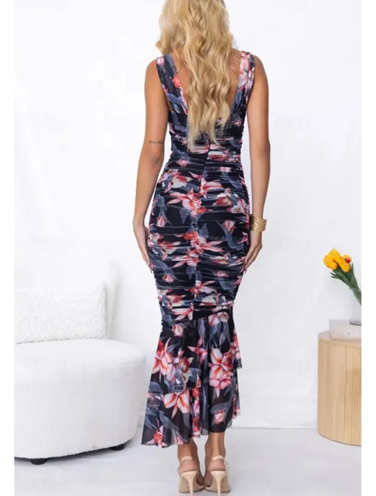 Hot Women's Midi Dress Floral Dress Print Dress Fashion Modern Outdoor Vacation Holiday Regular Fit Flower Sleeveless U Neck Black White Red Blue Summer Women Floral Dresses