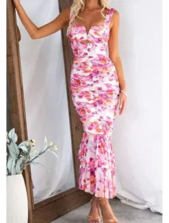 Hot Women's Midi Dress Floral Dress Print Dress Fashion Modern Outdoor Vacation Holiday Regular Fit Flower Sleeveless U Neck Black White Red Blue Summer Women Floral Dresses
