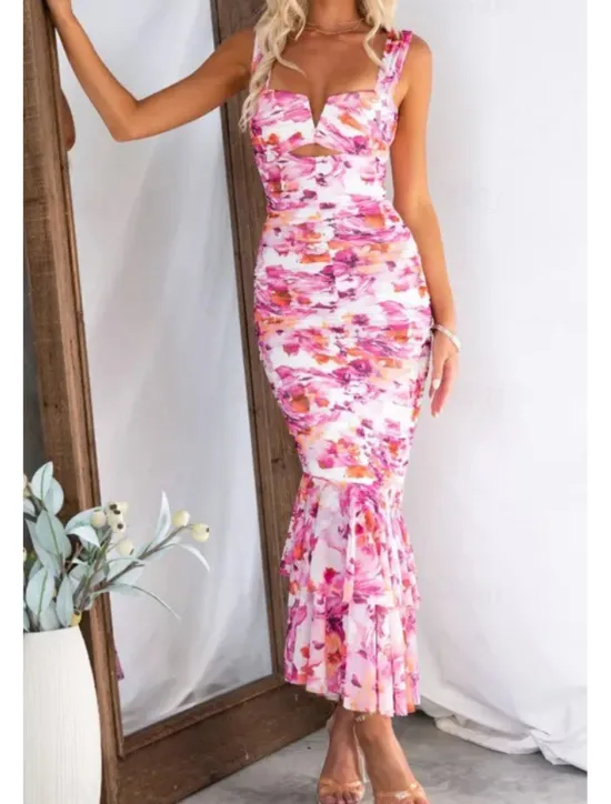 Hot Women's Midi Dress Floral Dress Print Dress Fashion Modern Outdoor Vacation Holiday Regular Fit Flower Sleeveless U Neck Black White Red Blue Summer Women Floral Dresses