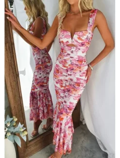 Hot Women's Midi Dress Floral Dress Print Dress Fashion Modern Outdoor Vacation Holiday Regular Fit Flower Sleeveless U Neck Black White Red Blue Summer Women Floral Dresses