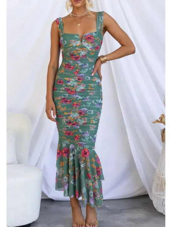 Hot Women's Midi Dress Floral Dress Print Dress Fashion Modern Outdoor Vacation Holiday Regular Fit Flower Sleeveless U Neck Black White Red Blue Summer Women Floral Dresses