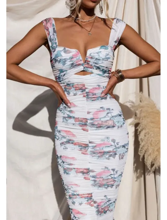 Hot Women's Midi Dress Floral Dress Print Dress Fashion Modern Outdoor Vacation Holiday Regular Fit Flower Sleeveless U Neck Black White Red Blue Summer Women Floral Dresses