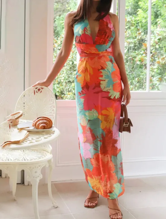 Outlet Women's Midi Dress Floral Dress Boho Dress Classic Modern Vacation Daily Holiday Regular Fit Flower Sleeveless V Neck Summer Women Floral Dresses