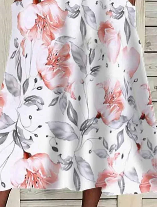 Online Women's Midi Dress Floral Ruched Pocket V Neck Daily Vacation 3/4 Length Sleeve Summer Spring Women Casual Dress