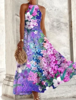 Women's Midi Dress Floral Dress Halter Neck Dress Print Dress Fashion Modern Outdoor Vacation Holiday Regular Fit Flower Sleeveless Halter Neck Summer Women Floral Dresses