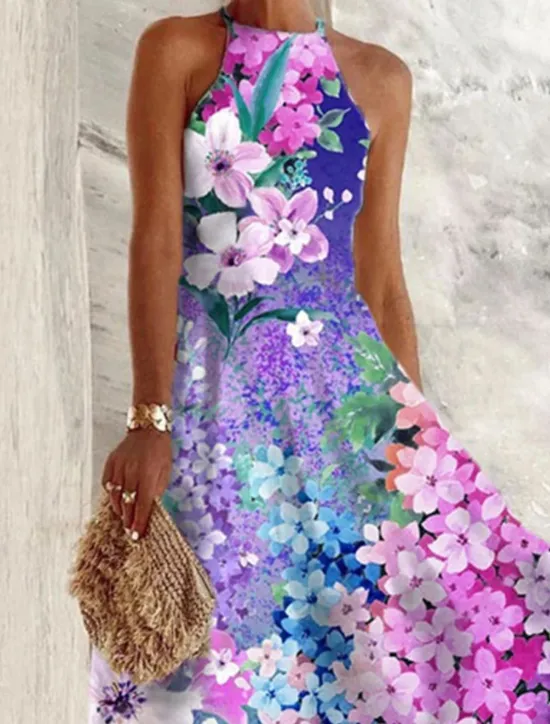Women's Midi Dress Floral Dress Halter Neck Dress Print Dress Fashion Modern Outdoor Vacation Holiday Regular Fit Flower Sleeveless Halter Neck Summer Women Floral Dresses