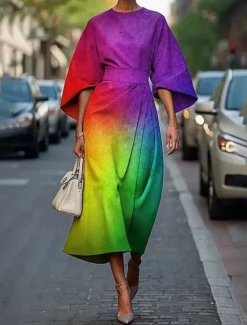Hot Women's Midi Dress Floral Dress Print Dress Elegant Fashion Outdoor Vacation Daily Regular Fit Flower Half Sleeve Crew Neck Black Pink Blue Purple Summer Women Floral Dresses