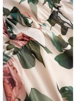 Women's Midi Dress Floral V-Neck A-Line Flutter Sleeve Rose Pattern Lightweight Summer Garden Party Wedding Guest Brunch Flowy Feminine White Pink Green Women Chiffon Dresses