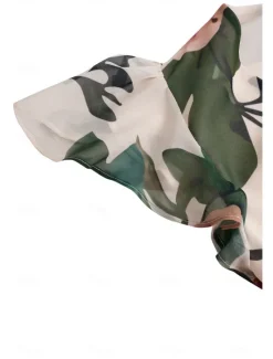 Women's Midi Dress Floral V-Neck A-Line Flutter Sleeve Rose Pattern Lightweight Summer Garden Party Wedding Guest Brunch Flowy Feminine White Pink Green Women Chiffon Dresses