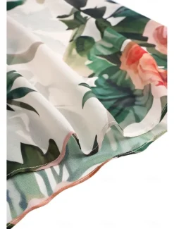 Women's Midi Dress Floral V-Neck A-Line Flutter Sleeve Rose Pattern Lightweight Summer Garden Party Wedding Guest Brunch Flowy Feminine White Pink Green Women Chiffon Dresses