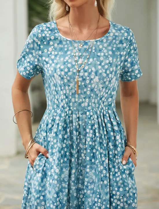 New Women's Midi Dress Floral Dress Summer Dress Print Dress Fashion Streetwear Modern Outdoor Daily Date Loose Fit Floral Ditsy Floral Short Sleeve Crew Neck Navy Blue Royal Blue Blue Dark Blue Summer Women Casual Dress