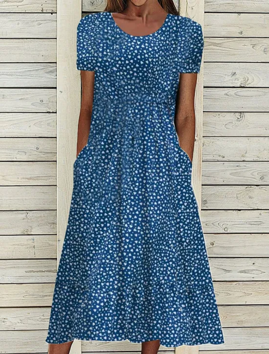 New Women's Midi Dress Floral Dress Summer Dress Print Dress Fashion Streetwear Modern Outdoor Daily Date Loose Fit Floral Ditsy Floral Short Sleeve Crew Neck Navy Blue Royal Blue Blue Dark Blue Summer Women Casual Dress