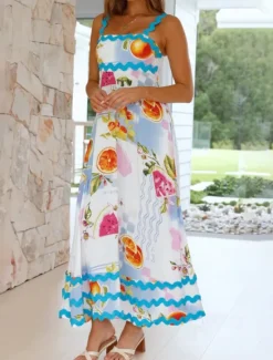 Hot Women's Midi Dress Floral Dress Slip Dress Print Dress Classic Modern Outdoor Vacation Holiday Regular Fit Flower Sleeveless Spaghetti Strap White Navy Blue Royal Blue Blue Summer Women Floral Dresses