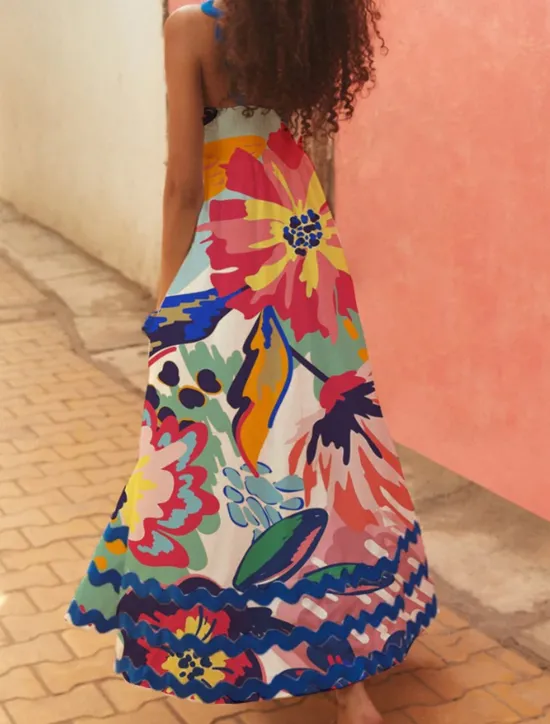 Hot Women's Midi Dress Floral Dress Slip Dress Print Dress Classic Modern Outdoor Vacation Holiday Regular Fit Flower Sleeveless Spaghetti Strap White Navy Blue Royal Blue Blue Summer Women Floral Dresses