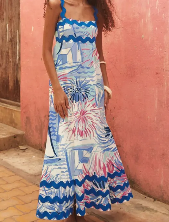 Hot Women's Midi Dress Floral Dress Slip Dress Print Dress Classic Modern Outdoor Vacation Holiday Regular Fit Flower Sleeveless Spaghetti Strap White Navy Blue Royal Blue Blue Summer Women Floral Dresses