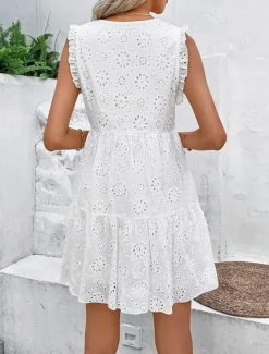 Discount Women's Midi Dress Graduation Dress Tiered Dress Boho Dress Elegant Cap Sleeve Daily Going out Festival Regular Fit Embroidery Sleeveless V Neck Summer Spring Women White Dresses